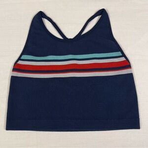 Navy Striped Racerback Sports Bra